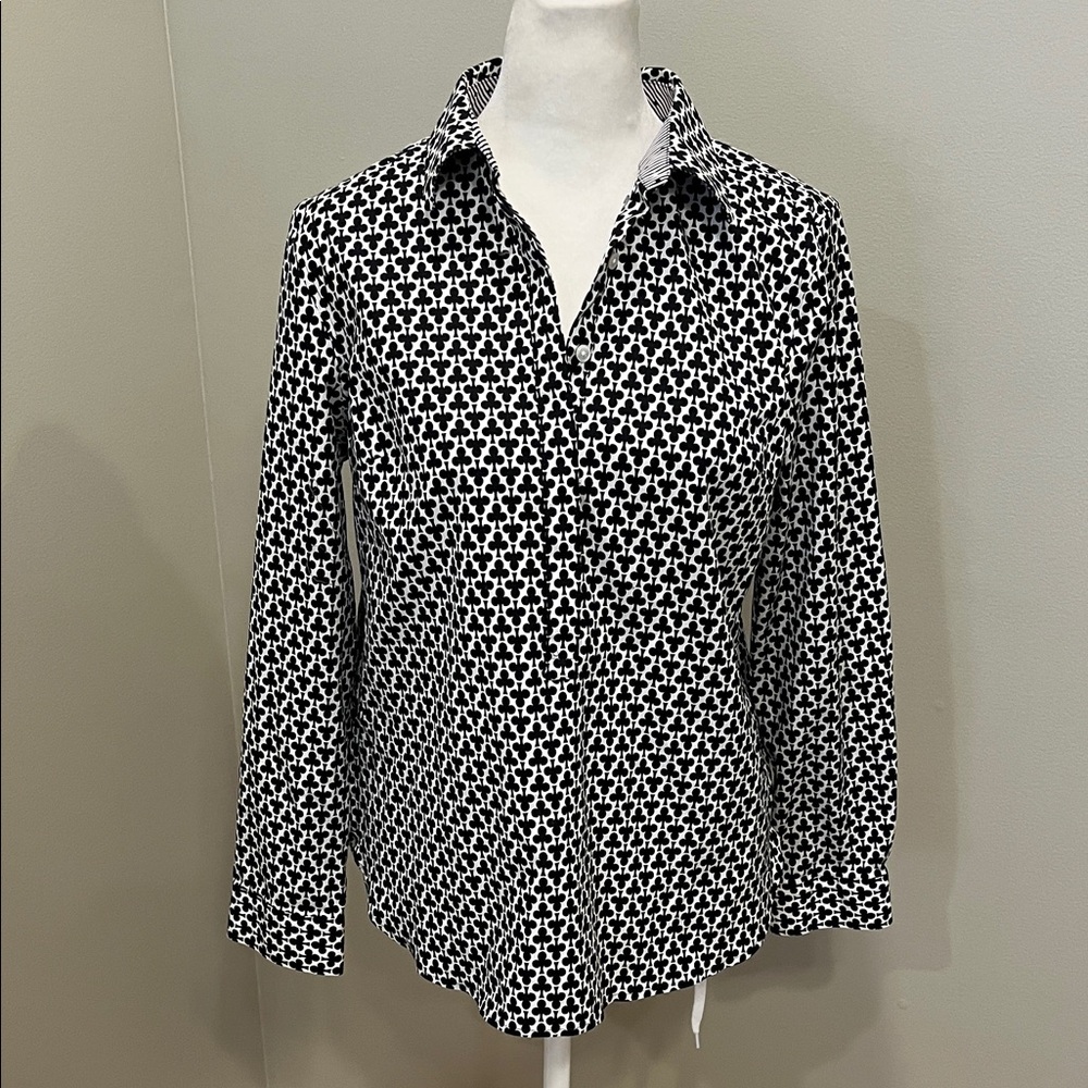 Talbots Black White Henley Club Card Game Night Stretch Top